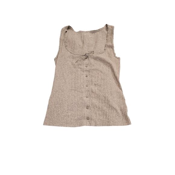 aerie Tops - Aerie Gray Ribbed Button Front Tie Tank Top Small Petite